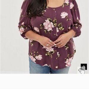Torrid Rayon Slub Button-Front Puff Sleeve Top 6X (30)